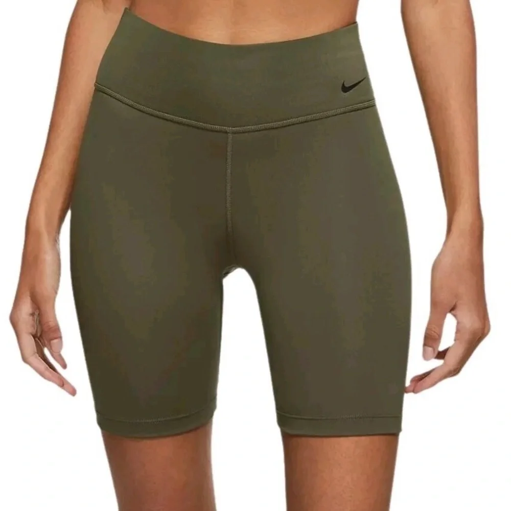 Nike Dri-FIT Olive Green High Rise Biker Shorts Size M - Picture 2 of 9